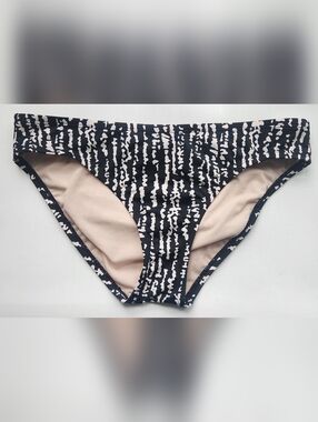 NWOT Kona Sol Women Blk/Cream Print Medium Coverage Hipster Bikini Bottom M 8-10